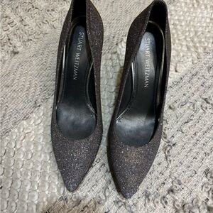 Stuart Weitzman Black Glitter Pointed Pumps
